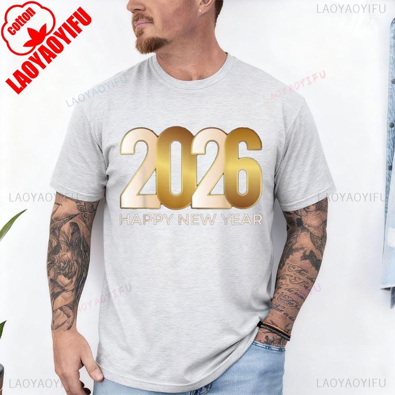 NWT Happy New Year 2026 Design Best Gift Idea Tee TShirt Men and Women Crew Neck Short Sleeve Cotton Top Casual Fashion Tees