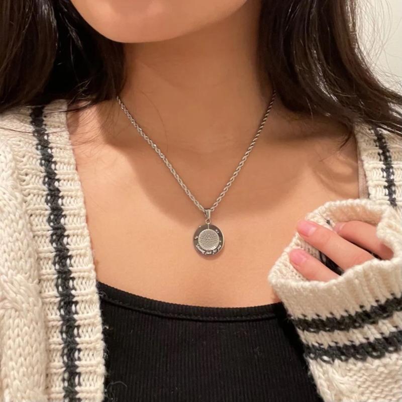 Metal Thick Twists Rope Chain Necklace Simple Clavicle Chain Engraved Light Ball Pendant Necklace Fashion Party Jewelry