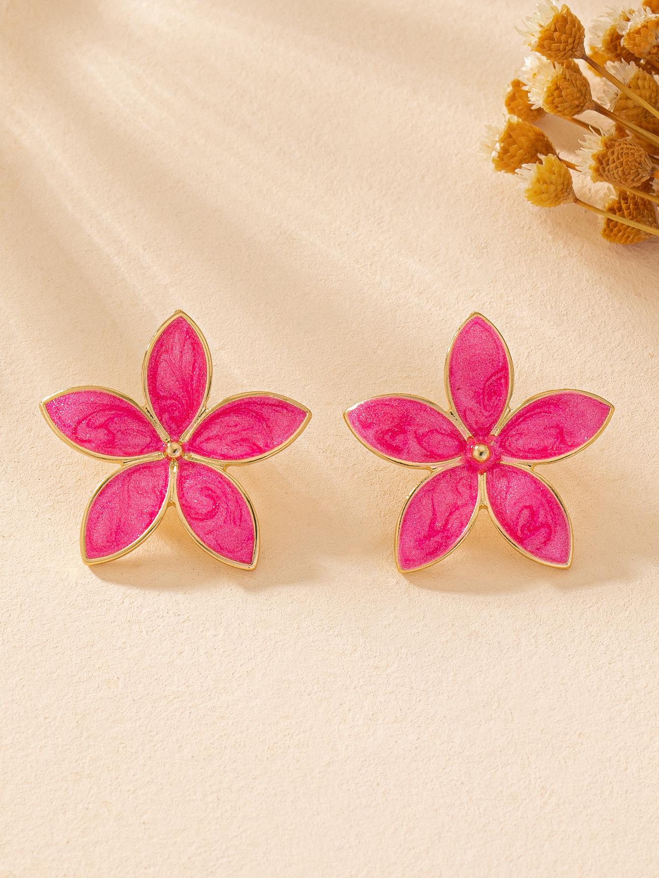 

Flower Enamel Glaze Stud Earrings Female Japanese And Korean Simple Fashion Petal Temperament Earrings рожевий червоний колір