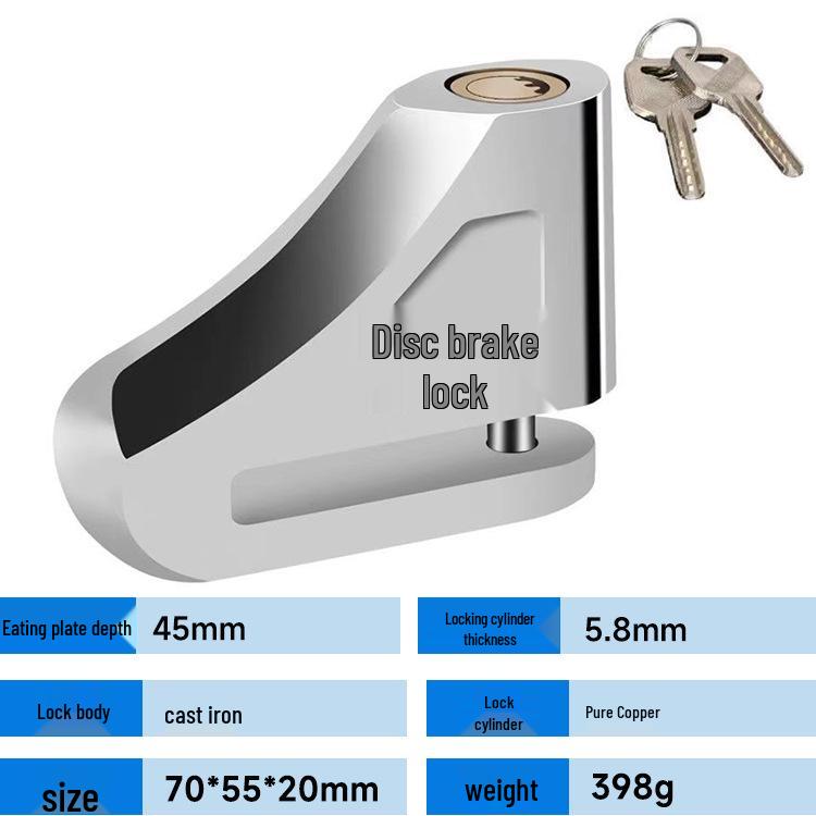 Universal Disc Brake Anti-theft Lock for Motorcycles & Bicycles with Forged Alloy Steel & Copper Lock Cylinder