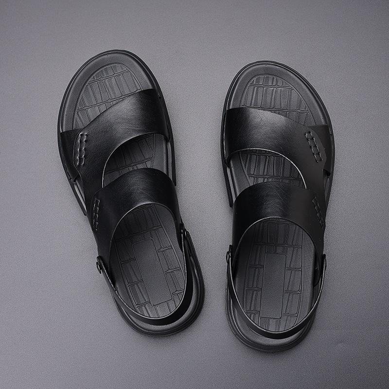 

2025 новые пляжные туфли мужские кожаные дышащие сандалии для отдыха на открытом воздухе с одним словом 20252086-Y 38 чёрный