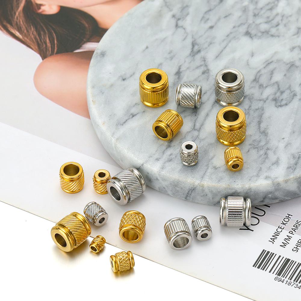 20pcs Stainless Steel Big Hole Loose Beads Gold Texture Spacer Beads for DIY Jewelry Making Necklace Findings Bracelet Supplies