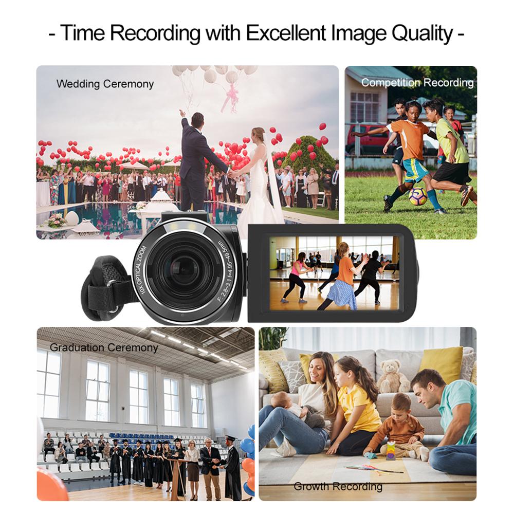 Ordro Cámara de vídeo digital HDR-Z88 4K Videocámara de 30MP Grabadora DV Panel táctil IPS de 3,0 pulgadas 10X