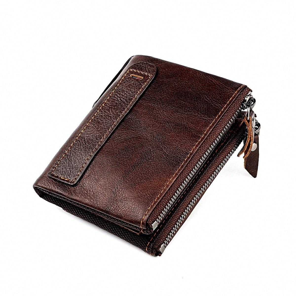 Portefeuille Court pour Femme Pochette Mode Portefeuille Double Fermeture Sac à Monnaie Portefeuille Multifonctionnel Coffee multicolore