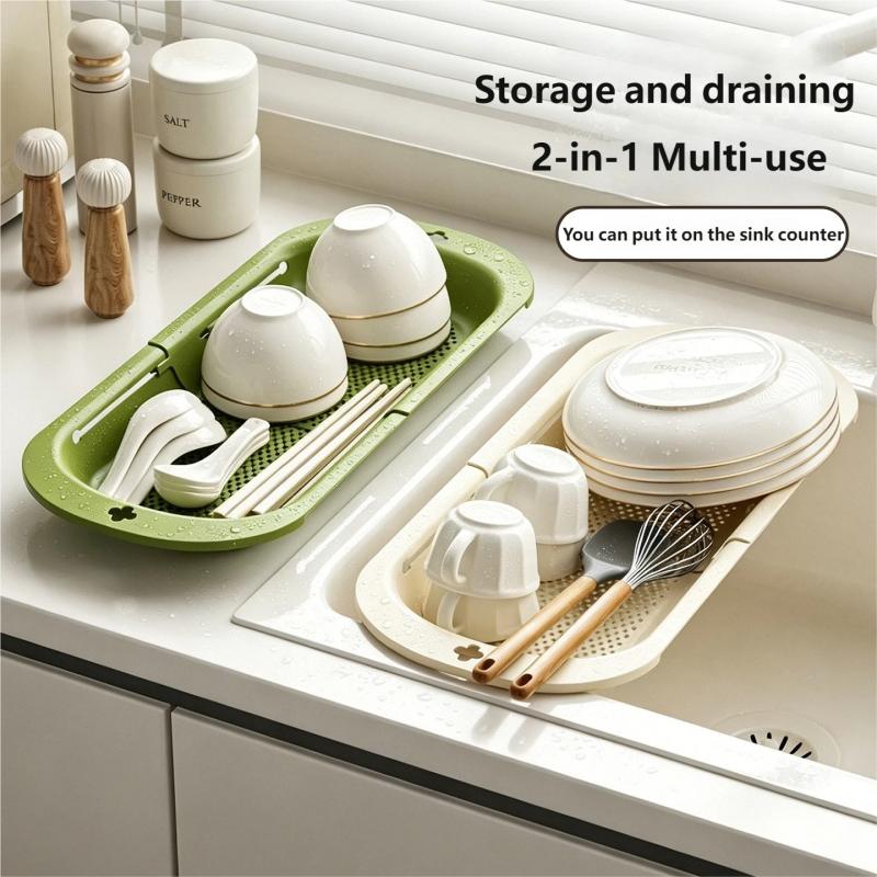 Extendable Dishware Drain Rack, Tableware Sink Drain Basket For Fruits Vegetables , Over Sink Colander Strainer For Kitchen