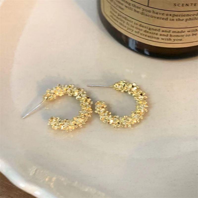 Personality Versatile Irregular C-Type Stud Earrings Femininity Shiny Niche Design Earrings Fashion High-End Ears