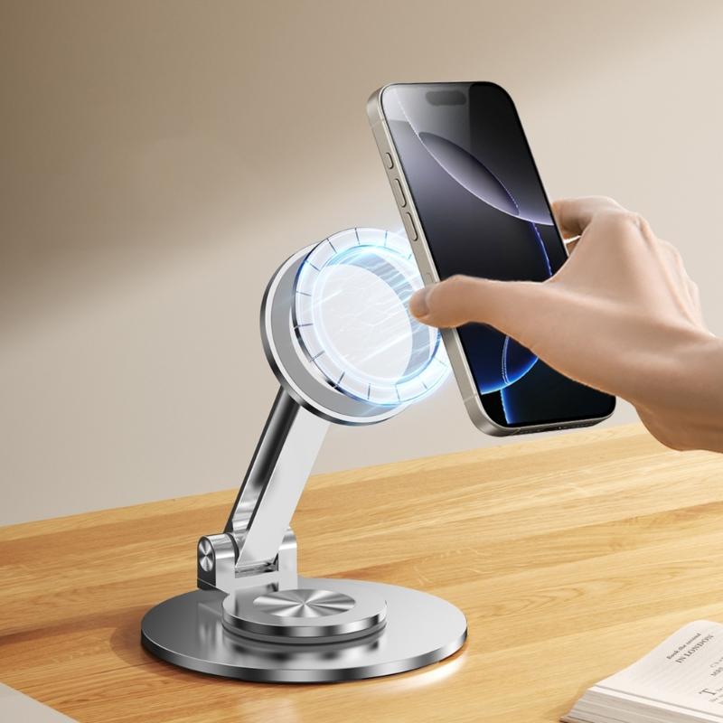 Portable Metal Phone Holder with Strong Magnetic Base 360 Rotate Adjustable Angle Travel Friendly for Mobile Devices