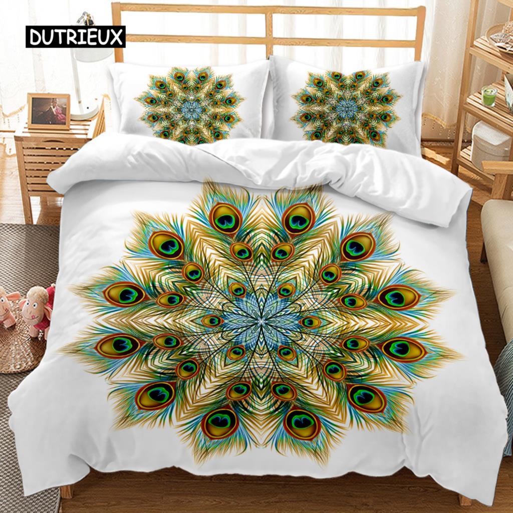 Peacock Duvet Cover Set Bohemian Peacock Abstract Bird Exquisite Tail Bedding Set Double Queen King Size Polyester Qulit Cover