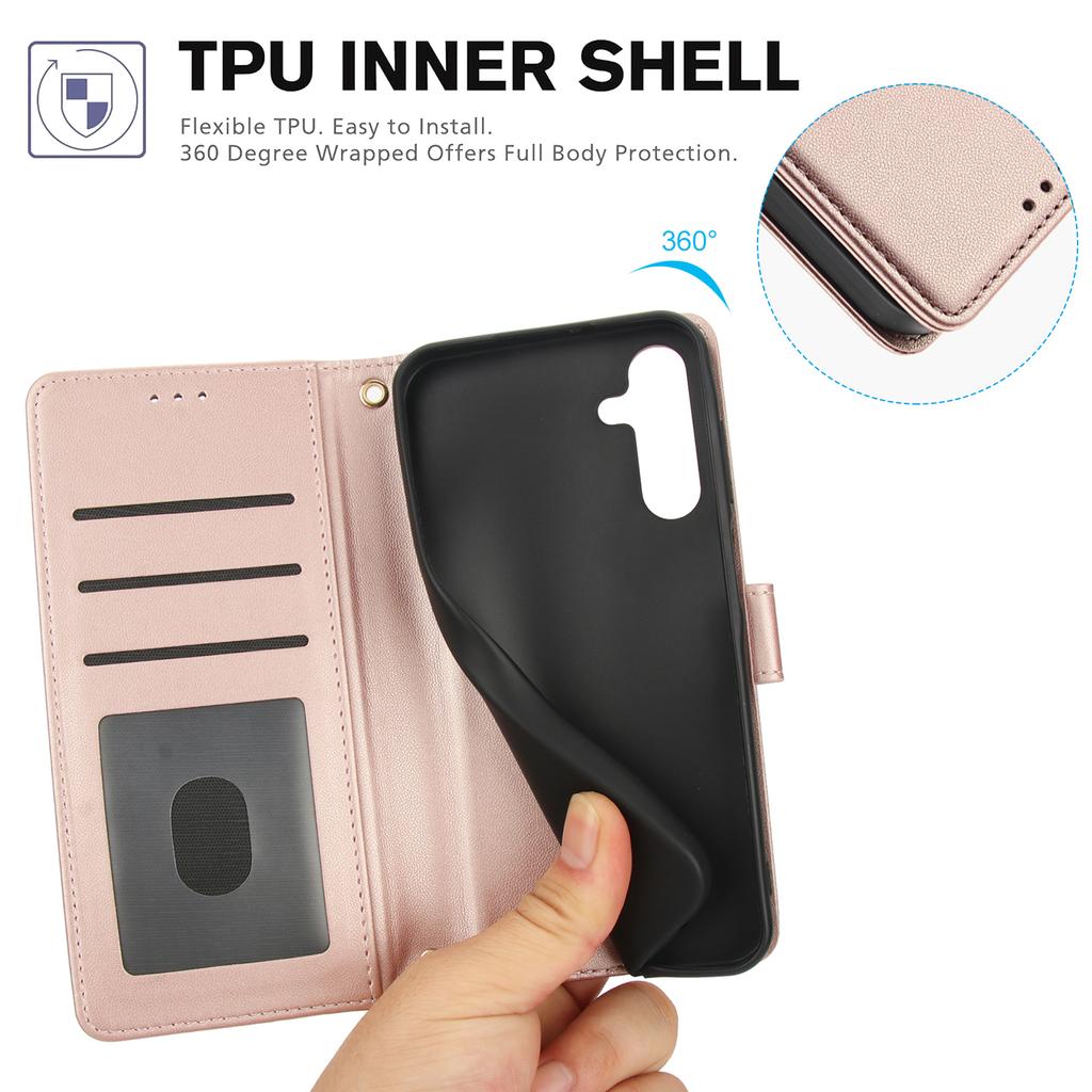 PU Leather Case for Samsung Galaxy A17 5G/A17 4G/A26 5G Stand View Phone Wallet Cover with Hand Strap