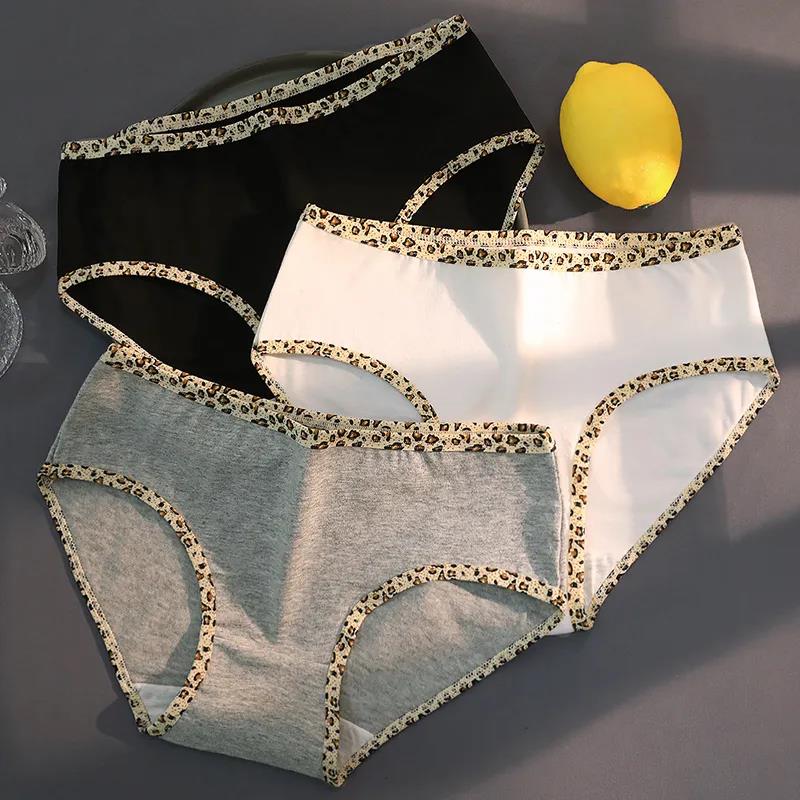 

3 шт./компл. женские универсальные повседневные мягкие трусы большого размера, однотонные бесшовные хлопковые трусы со средней талией с леопардовым принтом L