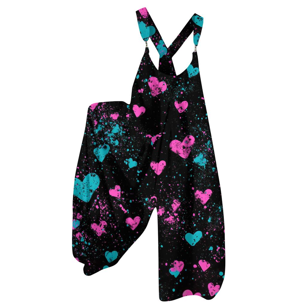 Women's Overalls Print Vintage Jumpsuit ,Non,Adjustable Straps,
