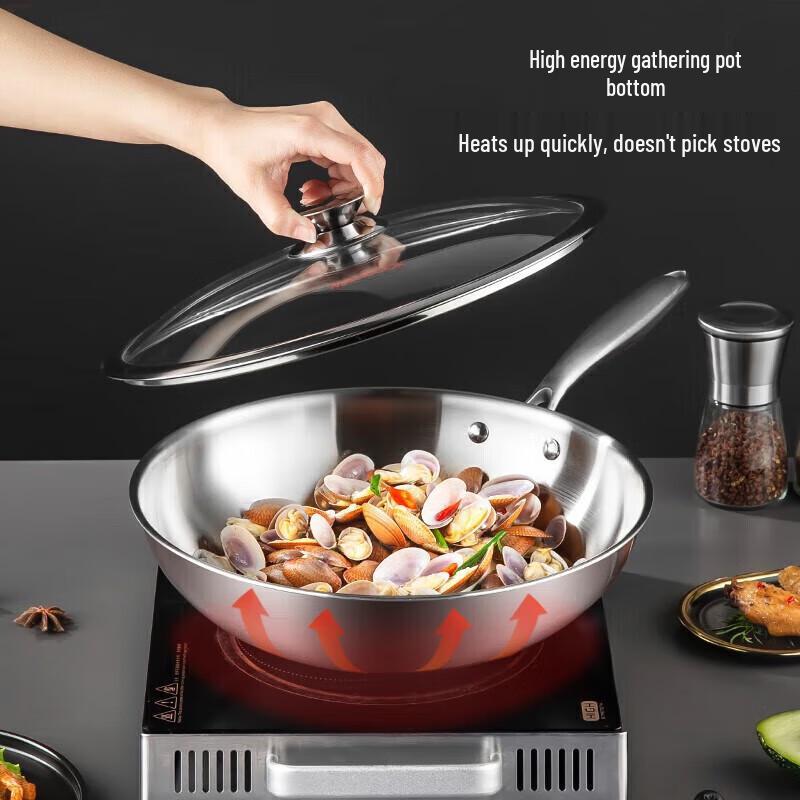 MAXCOOK 3-Ply Stainless Steel Wok with Lid