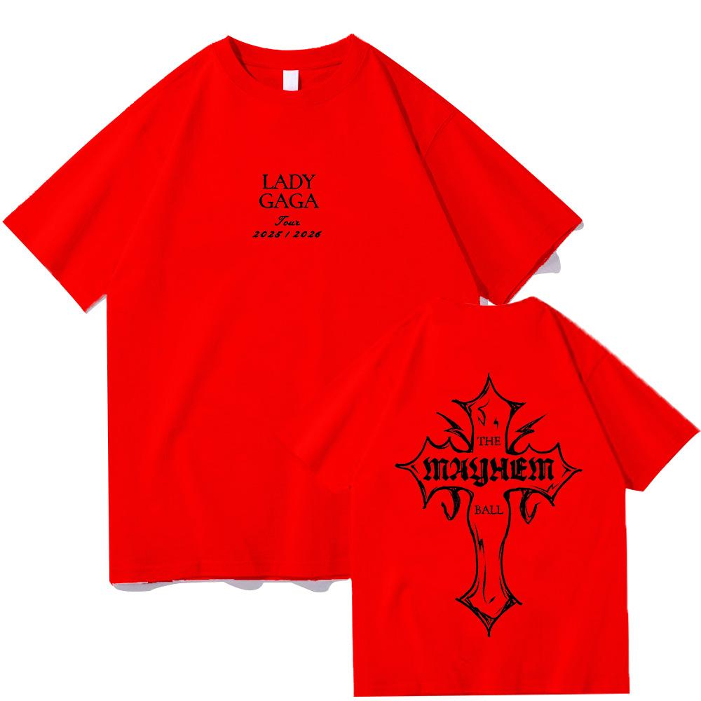 Lady Gaga MAYHEM Cross Cutoff T-shirt Trendy Graphic T Shirts for Man Women Cotton High Quality Clothing Outdoor High Street Top