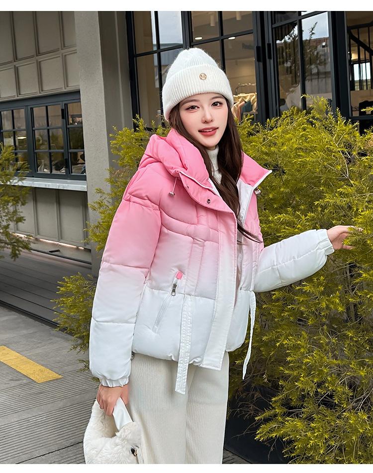 Gradient Hooded Winter Thickened Jacket