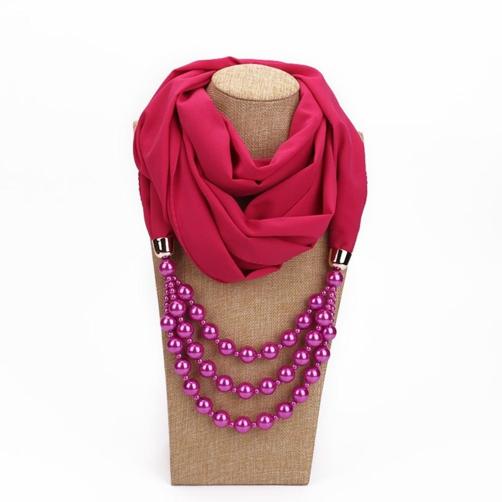 Two-in-one Scarf Necklace Jewelry Chiffon Chiffon Head Wrap Pearl Pendant Hijab Performance Style 8