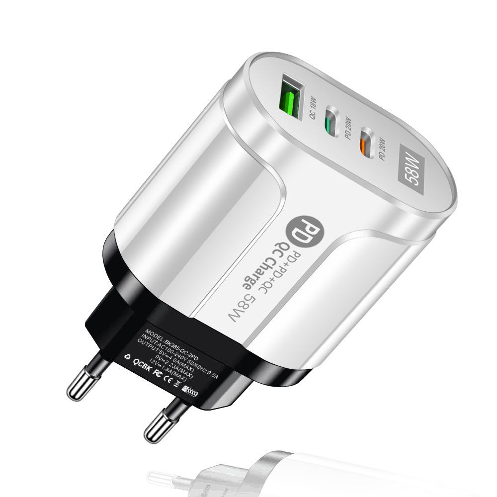 58W Dual Fast Charger: 2PD + QC3.0 for EU/US/UK/AU Plugs