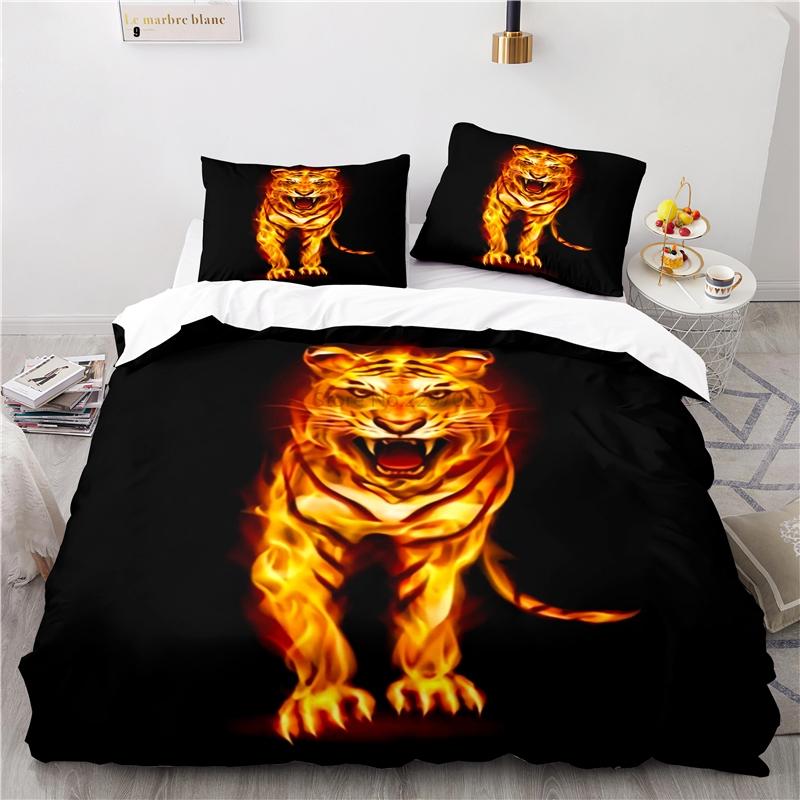 

Hot Sale Flame Tiger Duvet Cover Set with Pillowcase 2/3pcs Bedclothes Animals Art Pattern 3d Bedding Set Twin Queen King Size 135x200cm