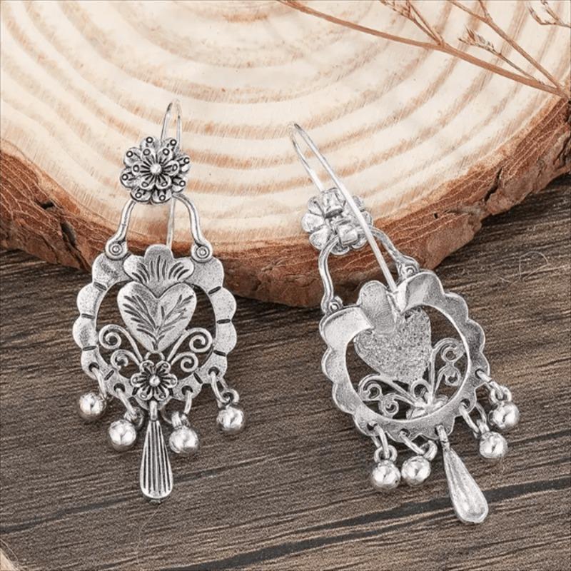 1 Pair Vintage Bohemian Hollow Heart Flower Tassel Earrings, Personalized Party Jewelry Gift for Women