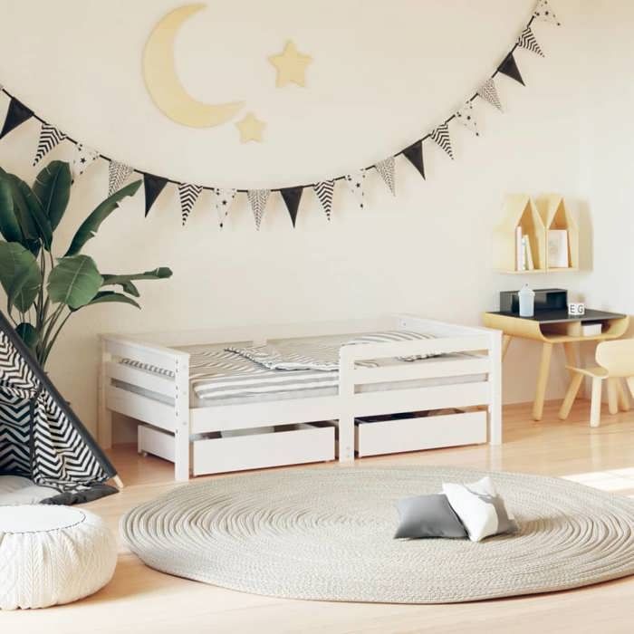 VidaXL Cadre de Lit pour Enfants avec Tiroirs, Lit Simple avec Tête de Lit et Pied de Lit, Meuble de Chambre, Scandinave, 834442