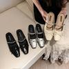 Mary Jane shoes women's spring and summer 2025 new French bow rhinestone square head sandals bag head thick heel slippers women