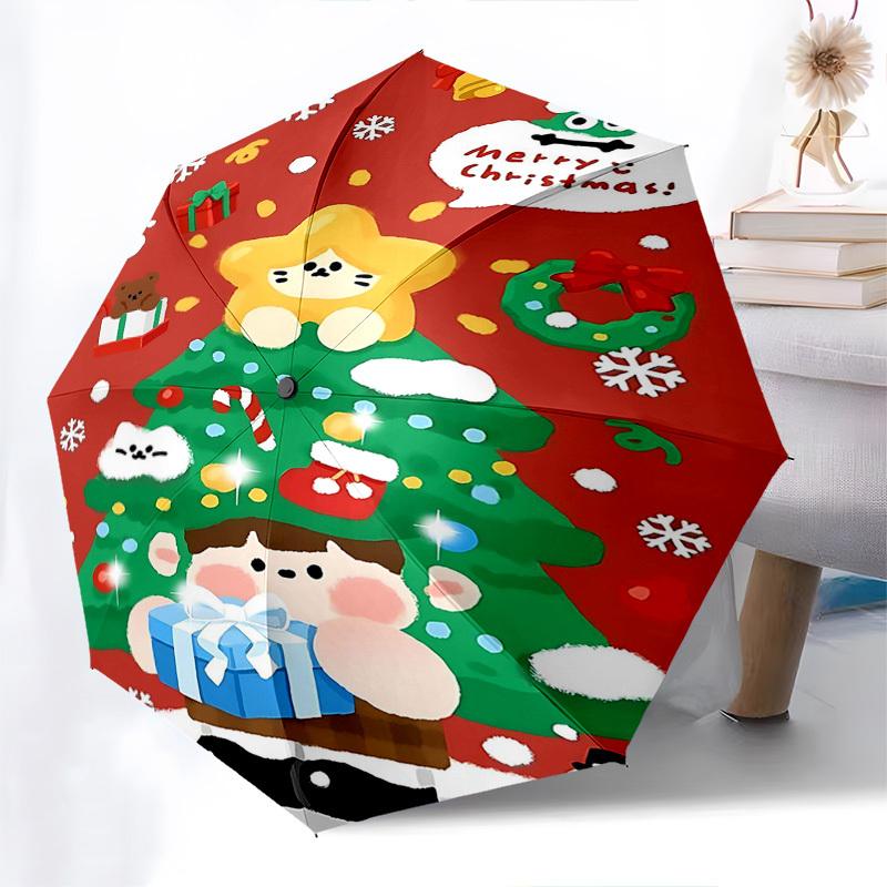 

1pc Christmas Star & Snowman Automatic Opening/Closing Umbrella, Festive Gift for Fans, Travelers, Daily Use, 8 Bone Iron Frame, Outdoor, Portable Tri