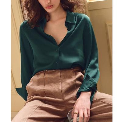 Elegant Long Sleeve Casual Satin Shirt for Women Fashion New Women Simple Blouse Plus Size Loose Button Up Slim Office Ladies Blouses and Tops 2385