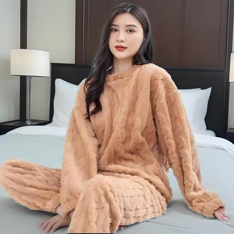 Coral fleece pajamas thickened flannel cute home service loose fashion cardigan suit