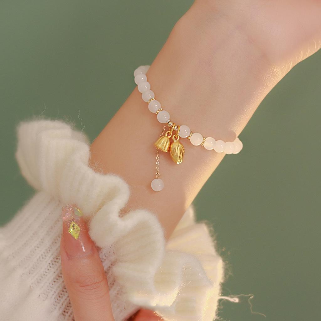 Lily of the valley in bloom Happy return Natural Hetian Jade Bracelet for Women, Niche Design Semi-Finished Product diy Wearable