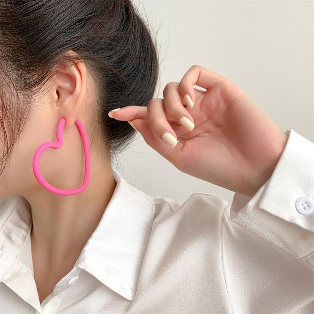 Exaggerated Love Heart Big Hoops Candy Colored Love Earrings Acrylic Love Heart Hoop Earring  Women