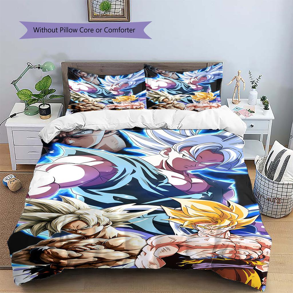 Dragon Ball Z Pattern Bedding,Quilt Set Quilt Cover Pillowcase Home Birthday Gift (1 * Duvet Cover + 2 * Pillowcase, Without Core)
