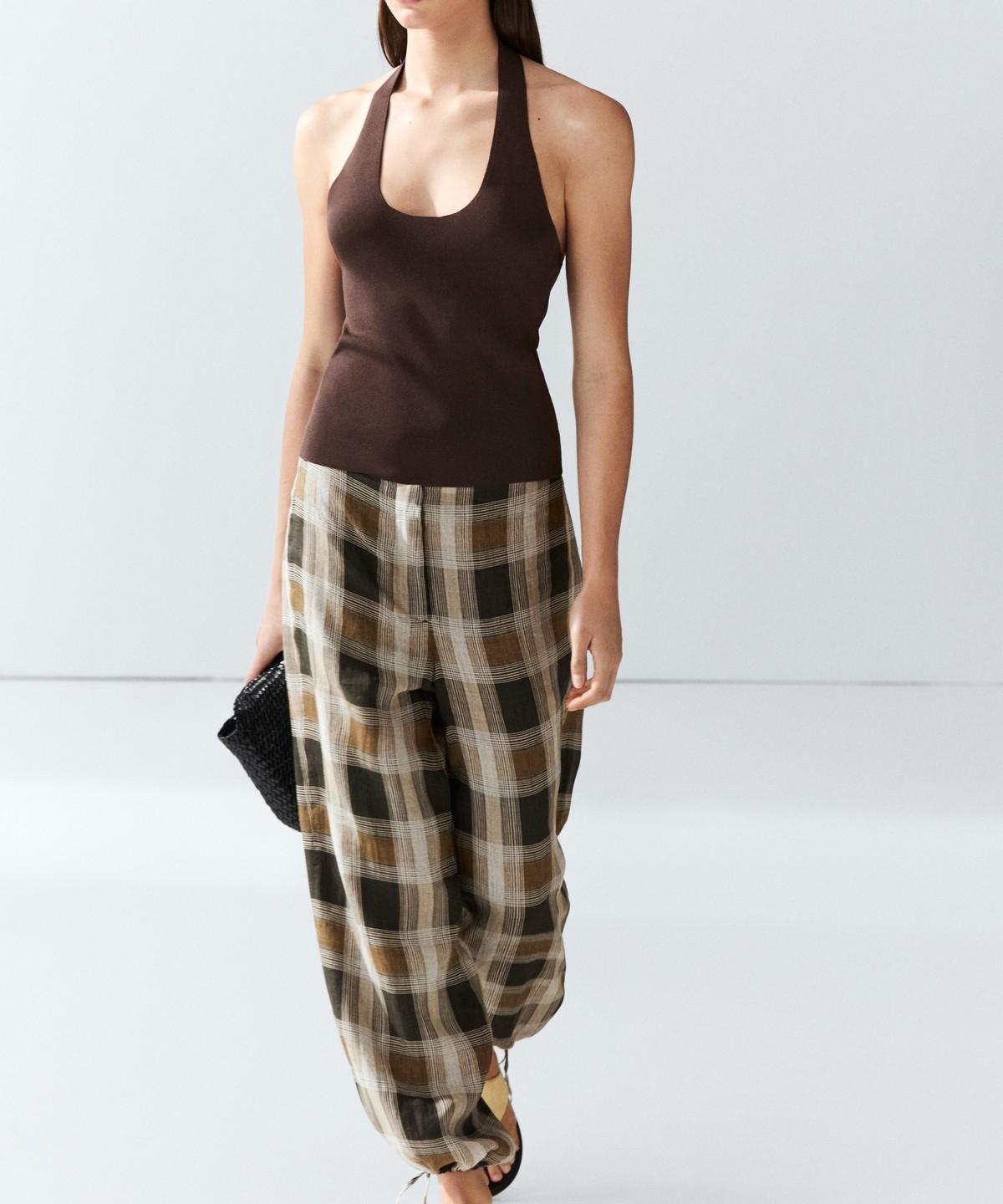 Masimodutti Check Pattern Sarouel Pants Black/34