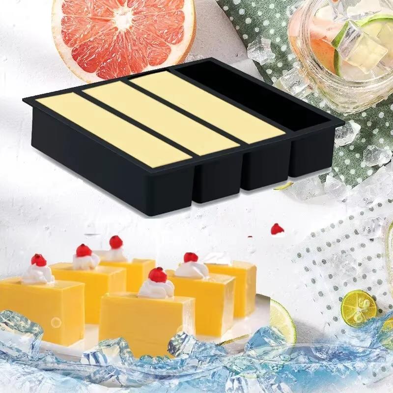 New 4 Grids Ice Cubes Long Strip Square Whiskey Ice Tray Mold Non-toxic Durable Large Ice Mold Barware Home Kitchen Tools