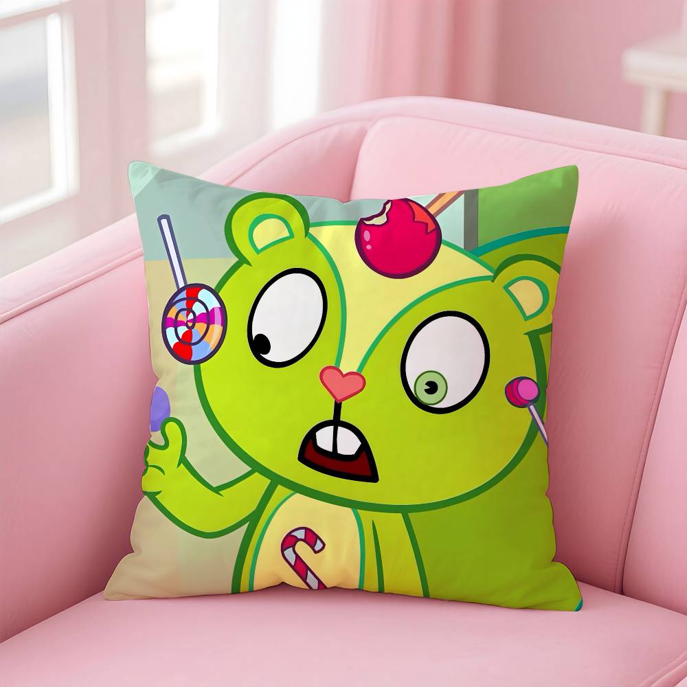 N-Nutty H-Happy Tree F-Friends Pillow Case Comfort Sofa Bed Silky Elegant Invisible Zipper Custom Decorative Cushion Cover