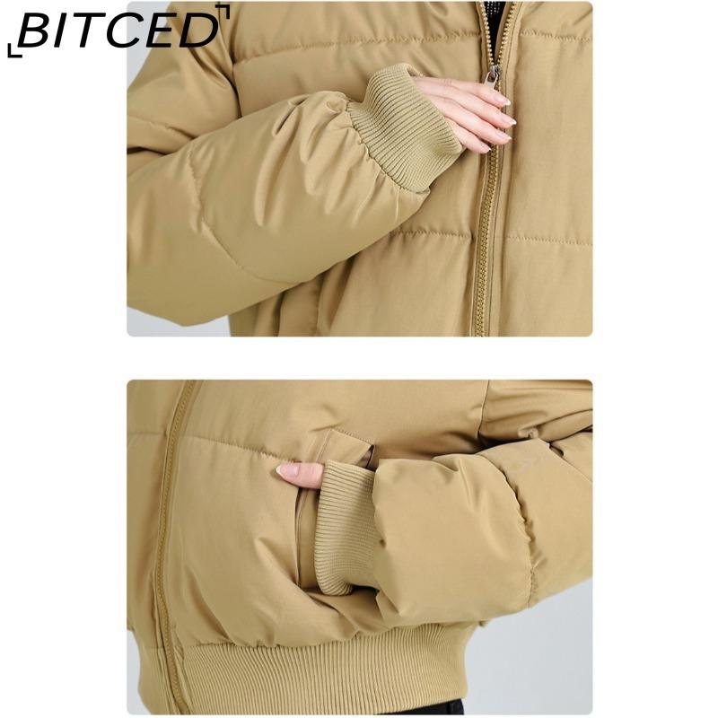 BITCED High-Waisted Oversized Fur-Trimmed Hooded Cropped Cotton Jacket for Women Autumn/Winter Down-Filled Cotton Jacket Slim-Fit Jacket Outerwear