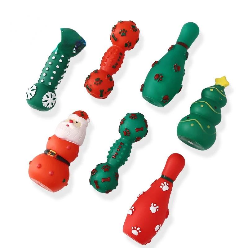Interactive Christmas Dog Toys Squeeze Squeaky Toy Christmas Tree Elk Santa Chew Squeaker Teething Rubber Toys For Dogs