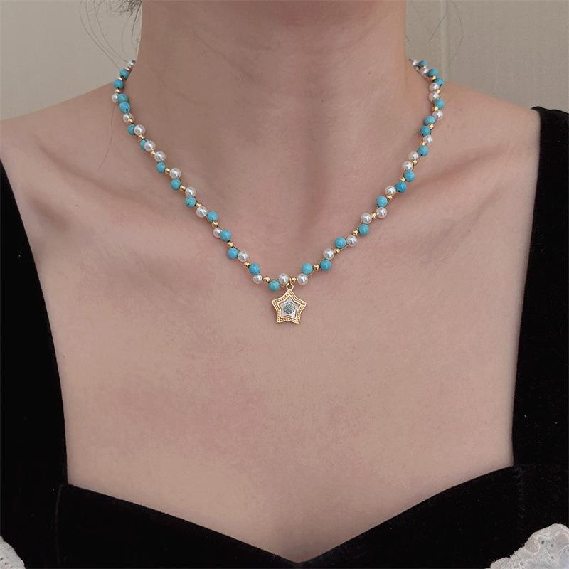 Colorful Sea Salt Blue Beaded Necklace - Multiple Styles for Layering, Perfect for Summer Beach Outings and Trendy Clavicle Chains