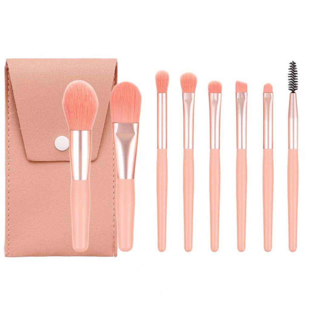 Macaron Color 8-piece Mini Makeup Brush Set with Portable Bag: Powder, Blush, and Eyelash Comb Brushes Included