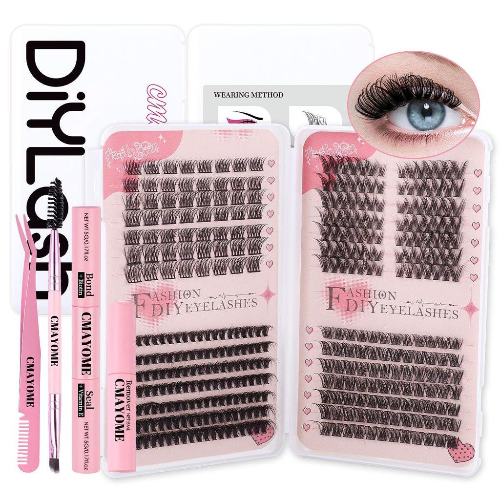Large Capacity DIY Eyelash Extension Set: Natural Thick D Curl Segmented Self-Grafting Single Cluster Blossom Lashes