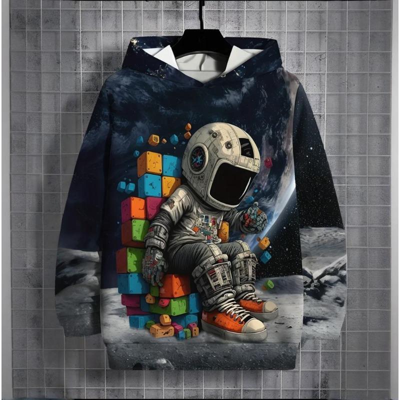 New Astronaut Print Men's Clothing Autumn/Winter Striped Hat Sweatshirt Casual Plus Size Hoodie 2024 Fashions Long Sleeved Tops