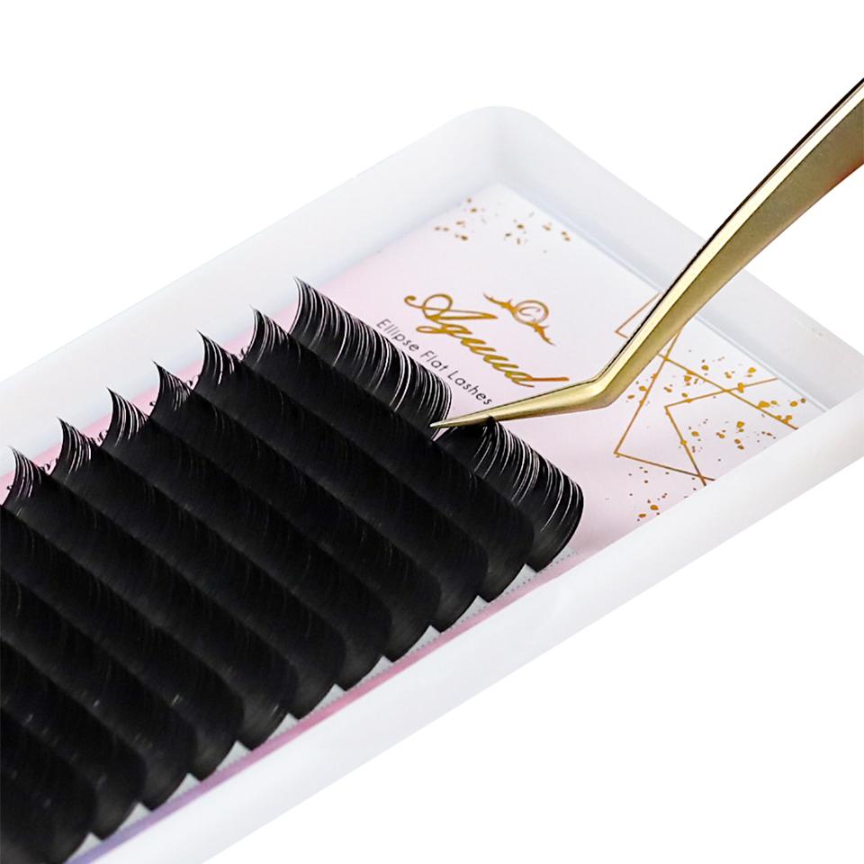 AGUUD Ellipse Flat Eyelash Synthetic Silk Individual Lash Extension Soft Split Tips Faux Mink Volume Ellipse Lashes Makeup Wire