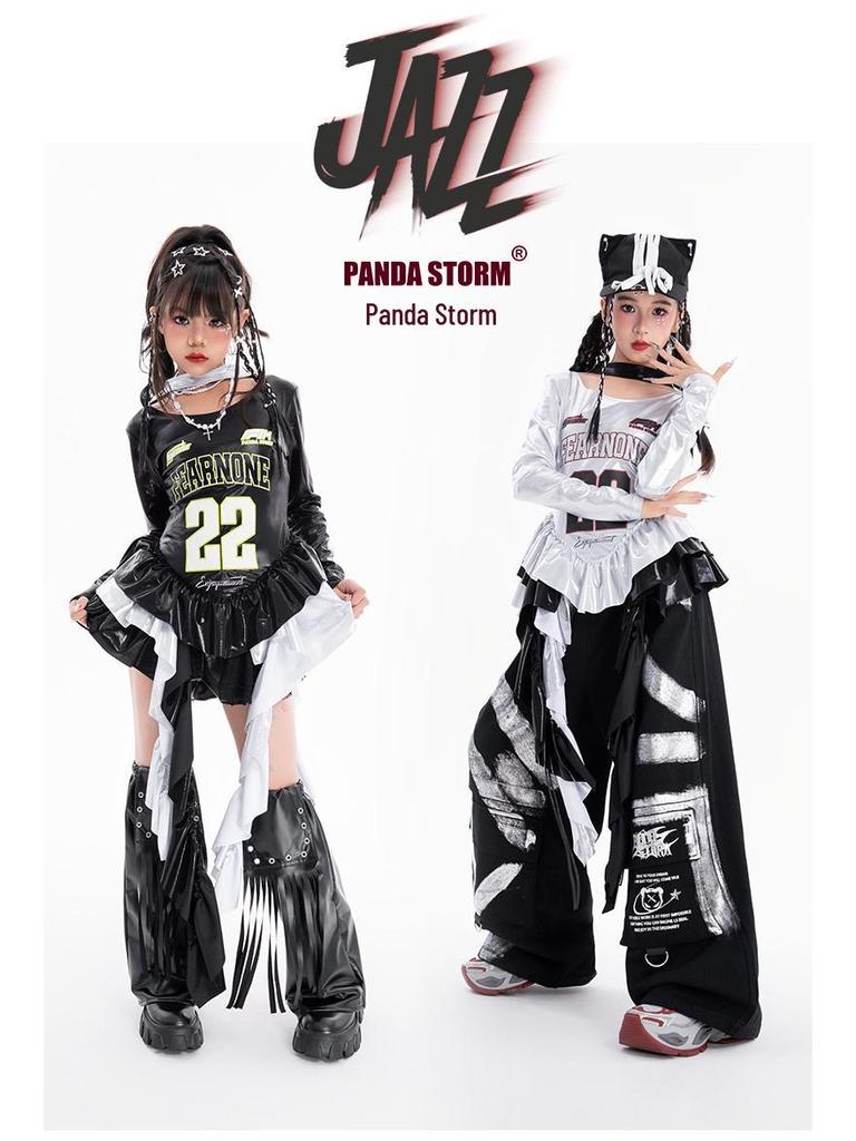 Girls' Trendy Jazz Hip Hop Dance Outfit - Long Sleeve T-shirt & Trousers for Street Dance Performance