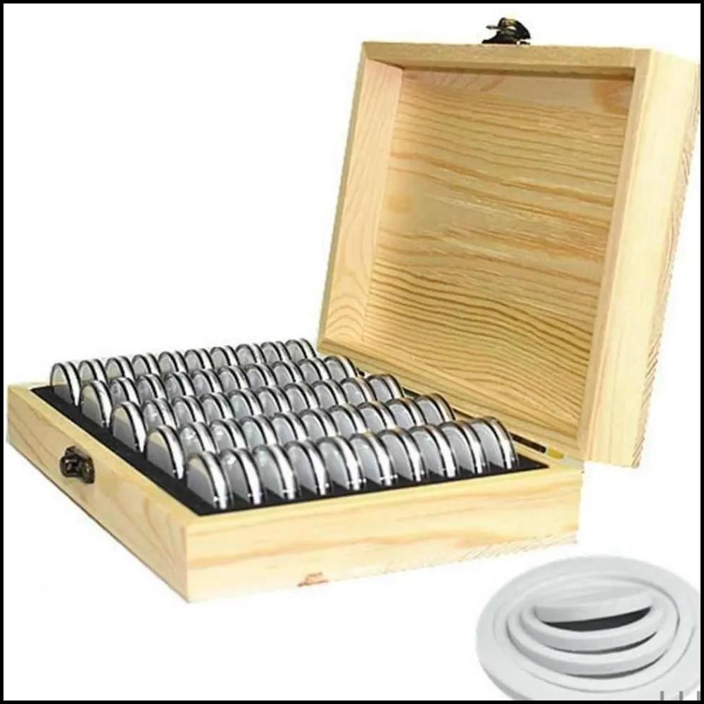 Wooden Coin Storage Box Display Commemorative Collectible Case - 50