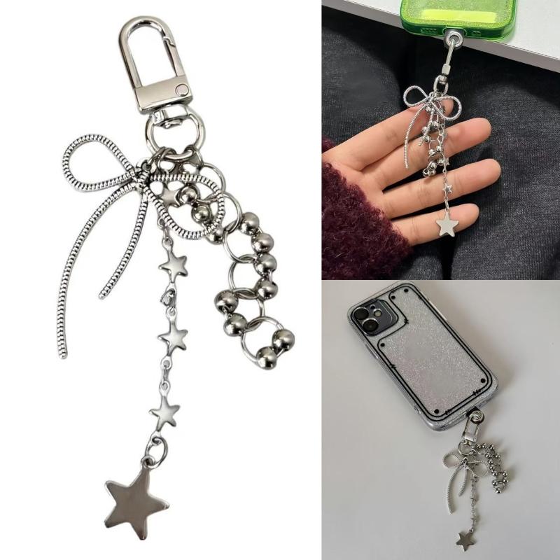 Star Bowknot Pendant Keychain Stylish Phone Chain Fashionable Keyring Bag Decoration Unique Gift for Women Girls