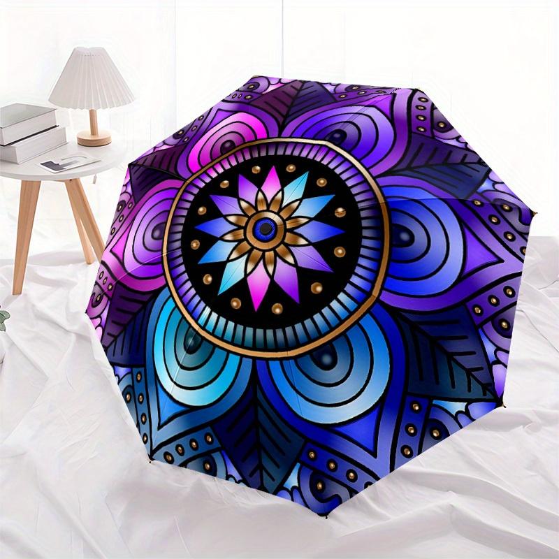 1pc Mandala Design Automatic Open/close Folding Umbrella, Compact Portable Travel Umbrella, Perfect Birthday/Christmas, Cute Umbrella, Durab
