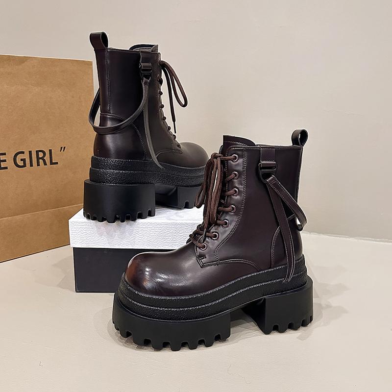 Fashion 9CM Women's Chunky Motorcycle Boots Autumn Microfiber Leather Hidden Heels Sneakers Winter Punk Boots Platform Ankle Boots