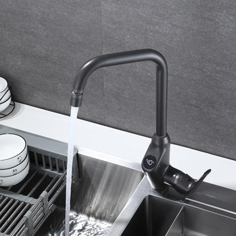 Grey/Black Kitchen Sink Faucet Intelligent Digital Display Brass Deck Mounting Rotatable Hot And Cold Mixer Tap for Kitchen