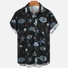 Marine Life Print Lapel Short Sleeve Men Shirt, Lightweight Loose Summer Casual Button Down Clothing