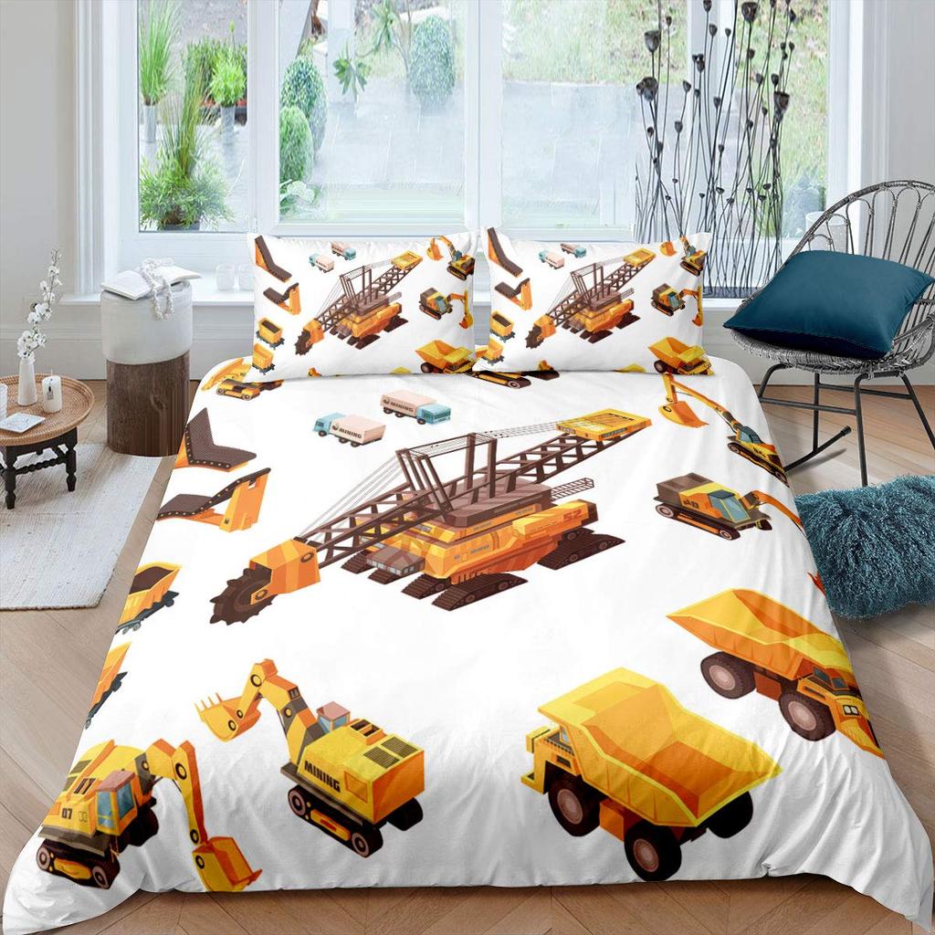 Construction Tractor Truck King Queen Duvet Cover Excavators Crane Bedding Set Vehicle Quilt Cover Polyester Comforter Cover
