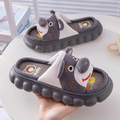2024 Linen Slippers Female Summer Cartoon Cute Four Seasons Couples Indoor Home Cotton and Linen Thick Soled Comfort Slippers
