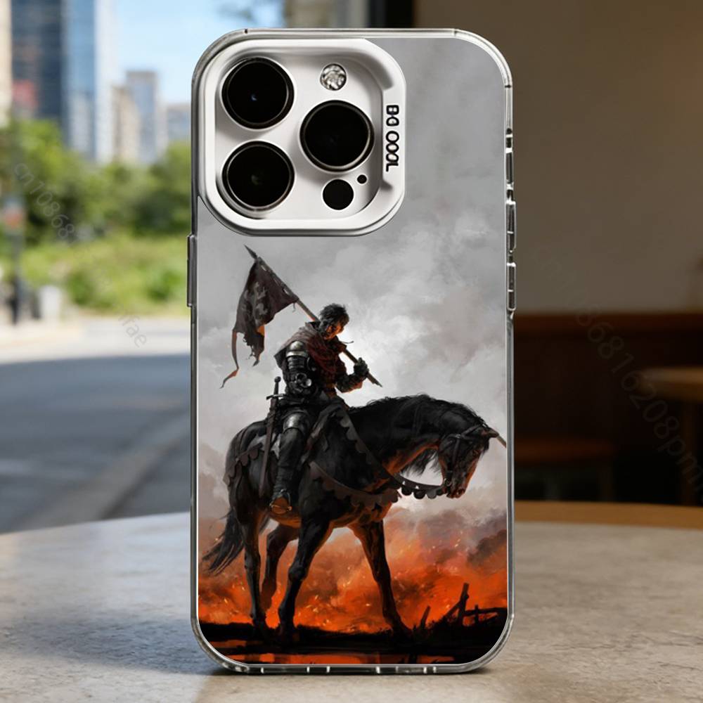 Knight and Horse Medieval style White Shockproof Phone Case For iPhone 17,16,15,14,13,12,11,Pro,XS,Max,Plus,Mini,SE